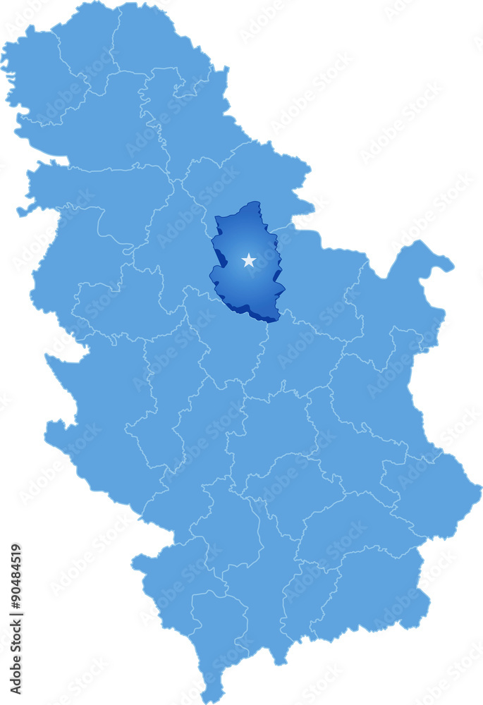 Obraz premium Map of Serbia, Subdivision Podunavlje District