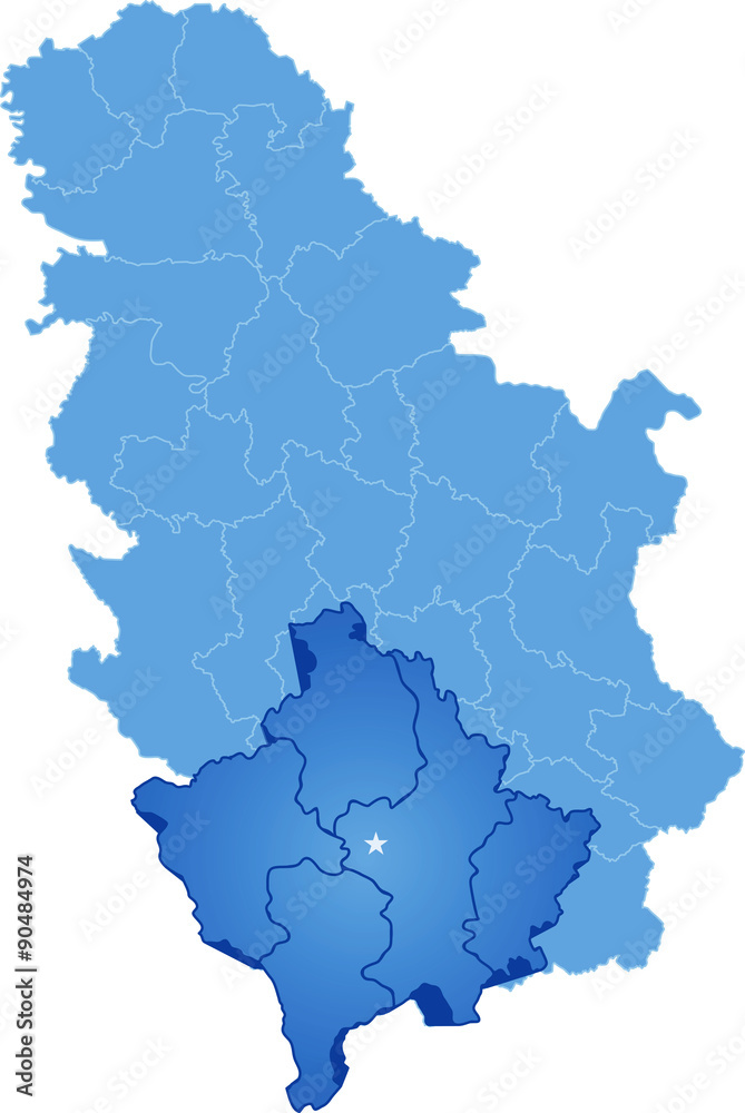 Map of Serbia, Autonomous Province of Kosovo and Metohija