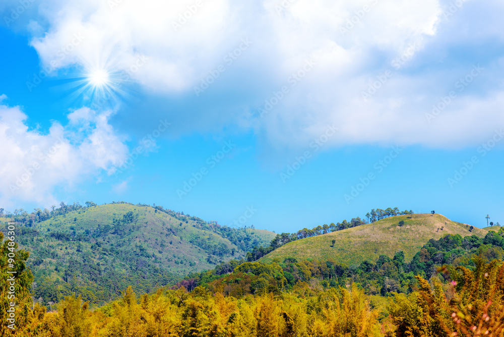 forest mountains landscape in winter sky , Chiang mai ,Thailand