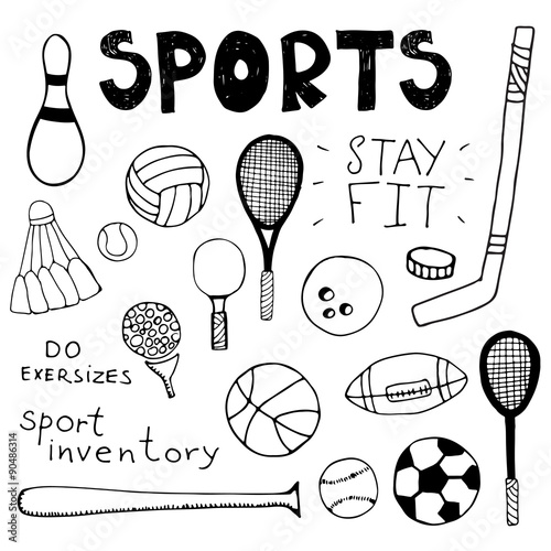 Hand drawn doodle elements.  Sport inventory.
