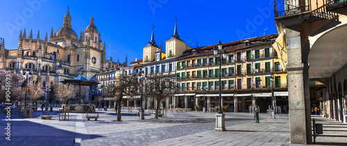 panoramic view of Paza Mayor in Segovia, Spain