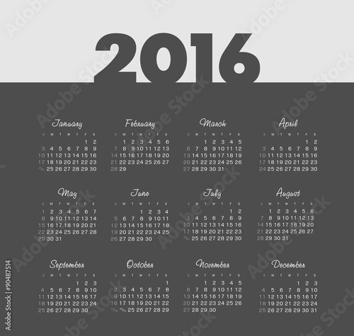 Simple 2016 year vector calendar
