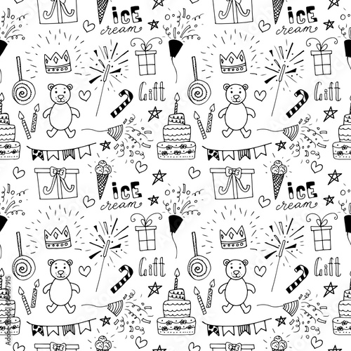 Doodle Birthday party background seamless pattern