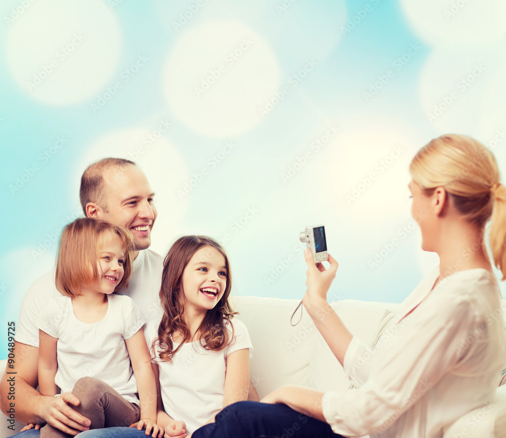 happy family with camera at home happy family with camera at home