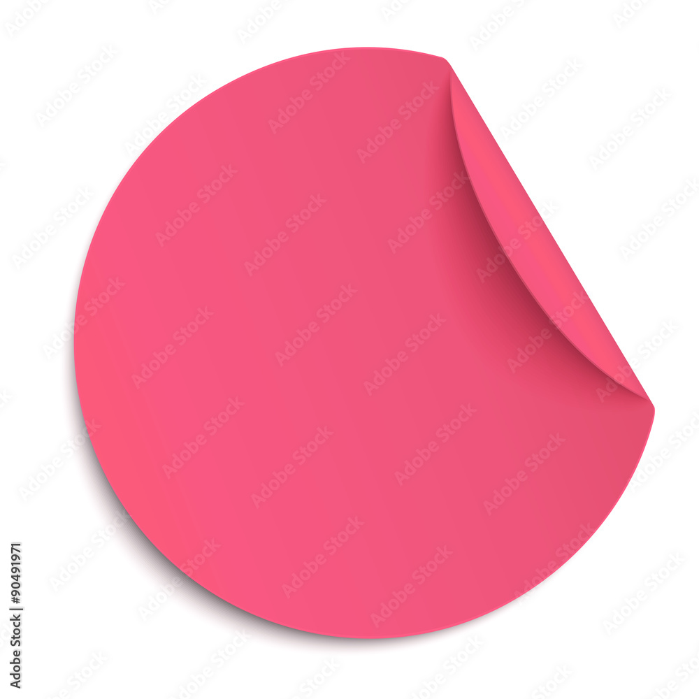 Red round paper sticker with bent border isolated on white