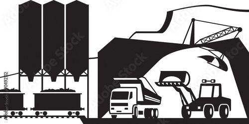 Quarry for extraction of stone gravel and sand - vector illustration