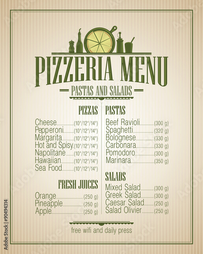 Pizzeria menu, vintage style.