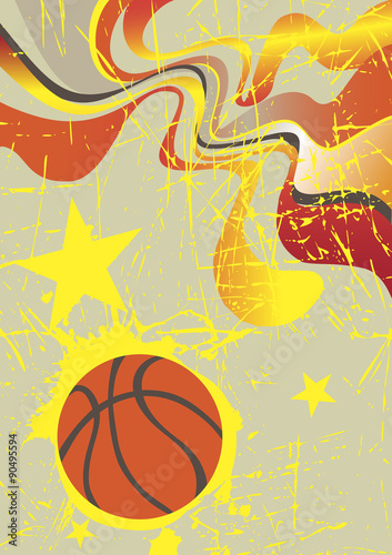 Abstract vertical basketball banner with yellow stars