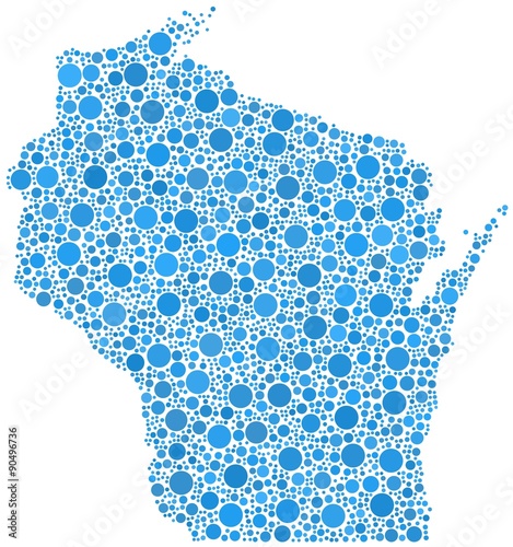 Decorative map of Wisconsin - USA - in a mosaic of blue bubbles
