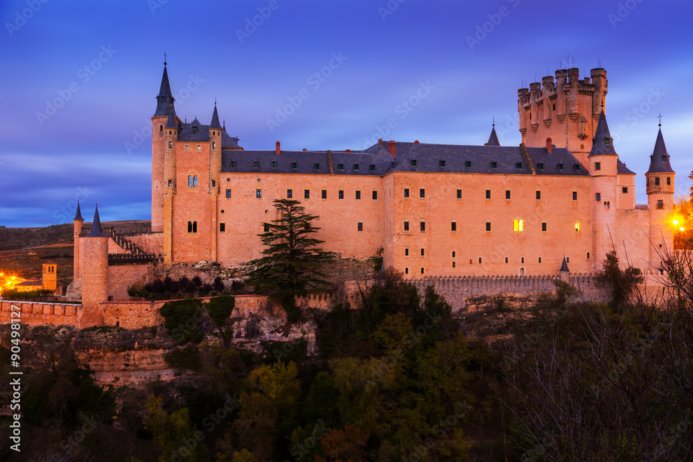  Alcazar of Segovia in  twilight