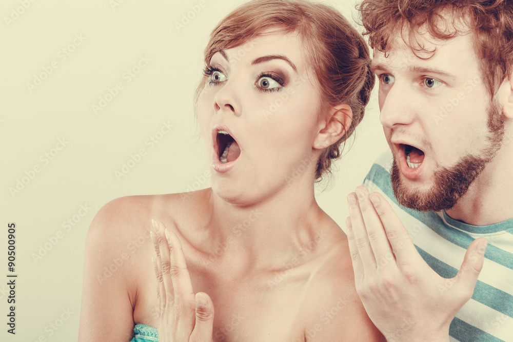 wide eyed couple surprised expression open mouth wide eyed couple surprised expression open mouth
