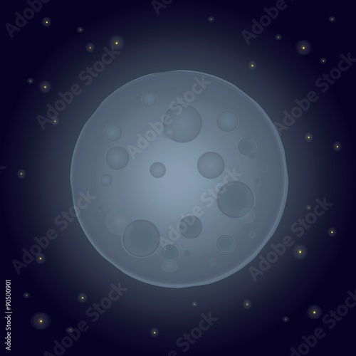 Illustration of full moon over dark sky at night