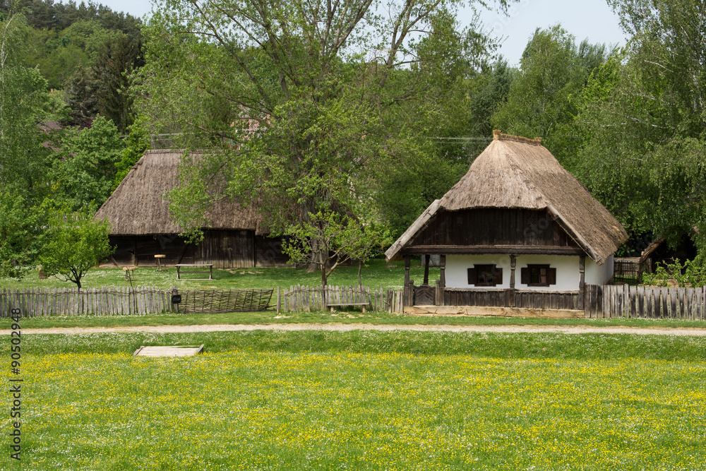 Old village houses with a straw roof in Transdanubia, Hungary