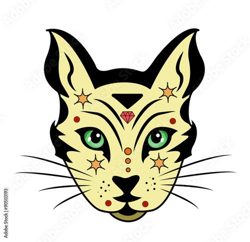 vector illustration of a decorated cat's head isolated on a white background