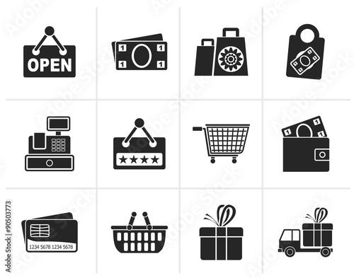 Black shopping and retail icons - vector icon set
