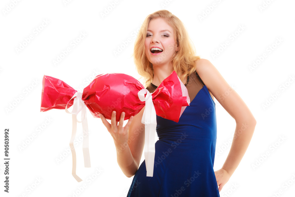 holidays love happiness concept - girl with red gift holidays love happiness concept - girl with red gift