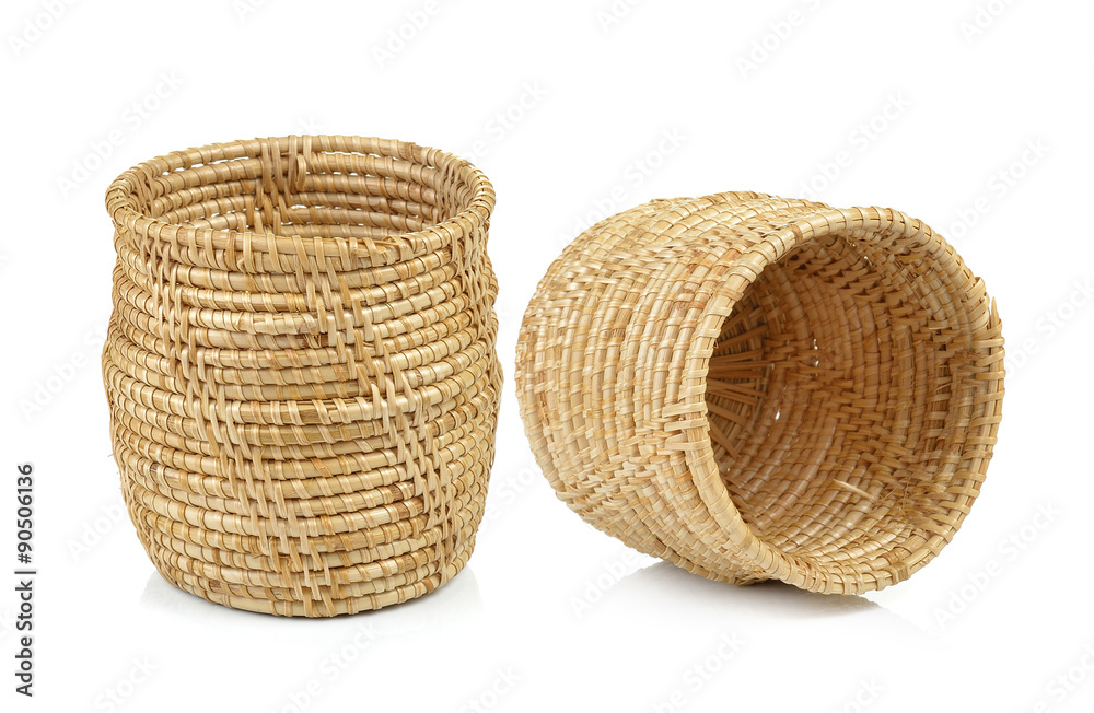 Fototapeta premium vintage weave wicker basket isolated on white background