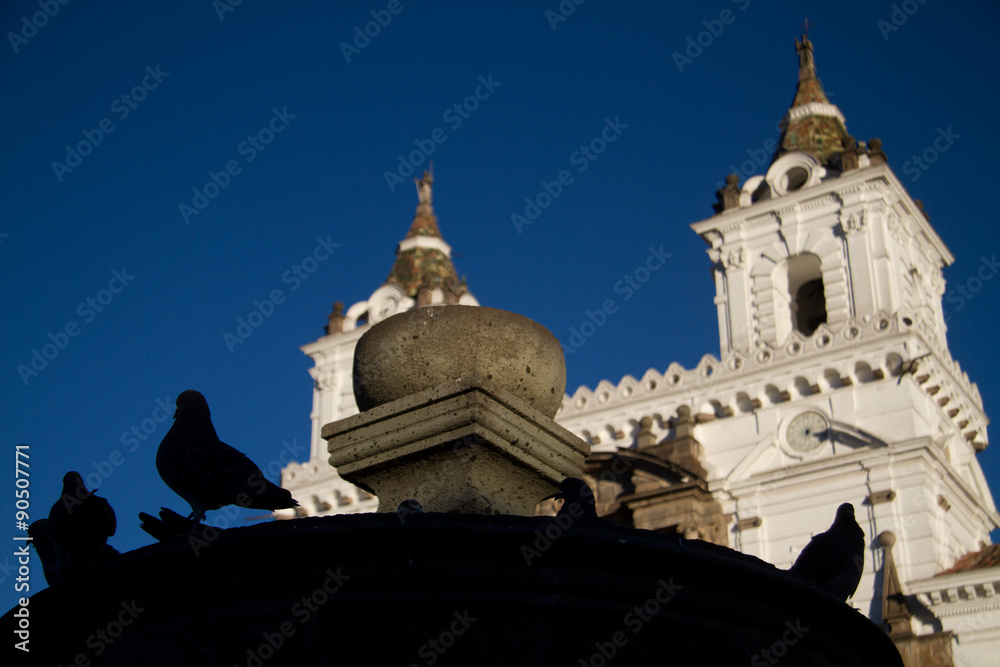 Fototapeta premium San Francisco Church reflection, Quito, Ecuador