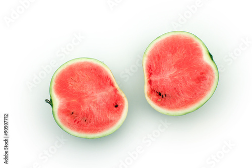 Halved watermelon on white background