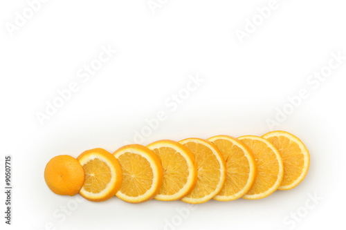 Orange slices on white background