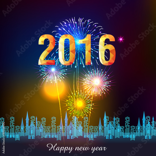 Happy New Year 2016 with fireworks background