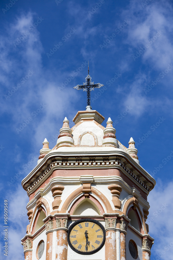 Detail of the Cathedral of Tupiza, Bolivia, blue sky Detail of the Cathedral of Tupiza, Bolivia, blue sky