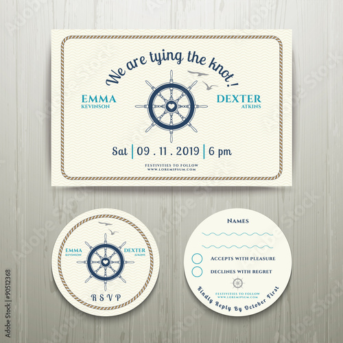 Nautical we are tying the knot wedding invitation and RSVP card
