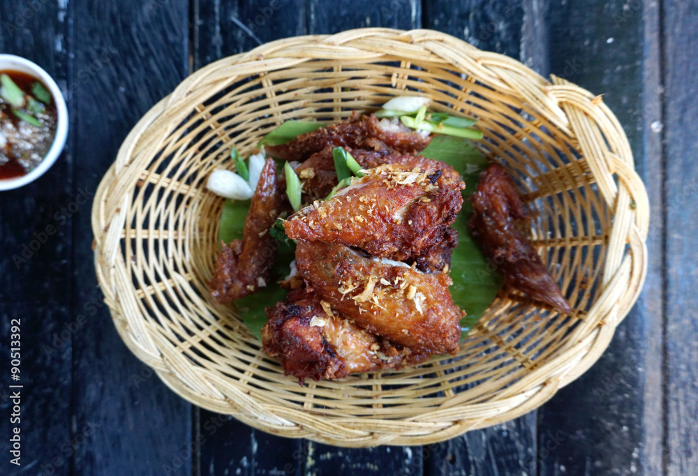 Deep fried chicken wing with garlic Stock Photo | Adobe Stock