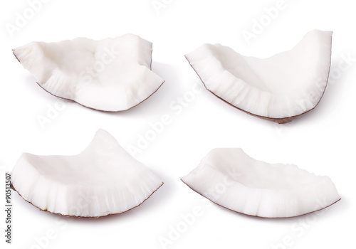 Pieces of coconut isolated on a white background 
