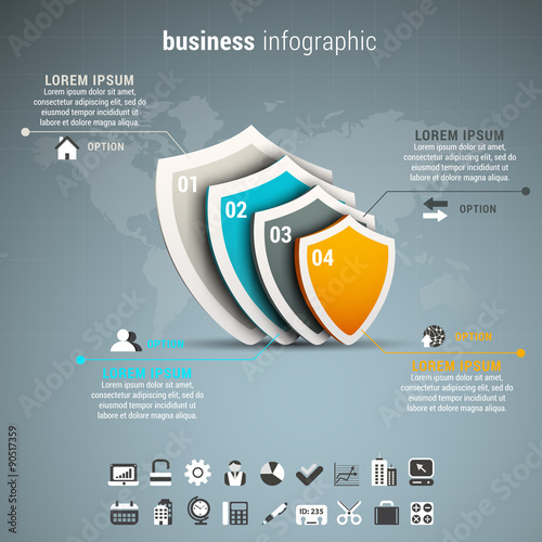 Business infographic made of shields.