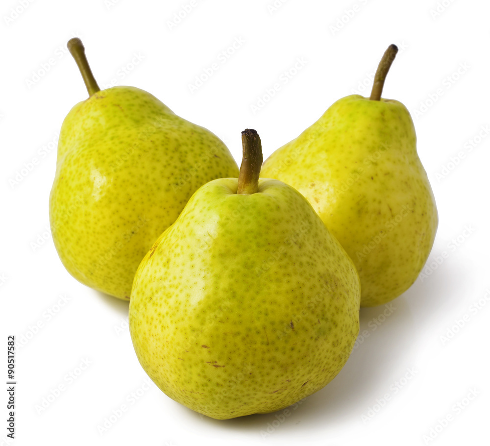 Ripe green yellow pears isolated on white