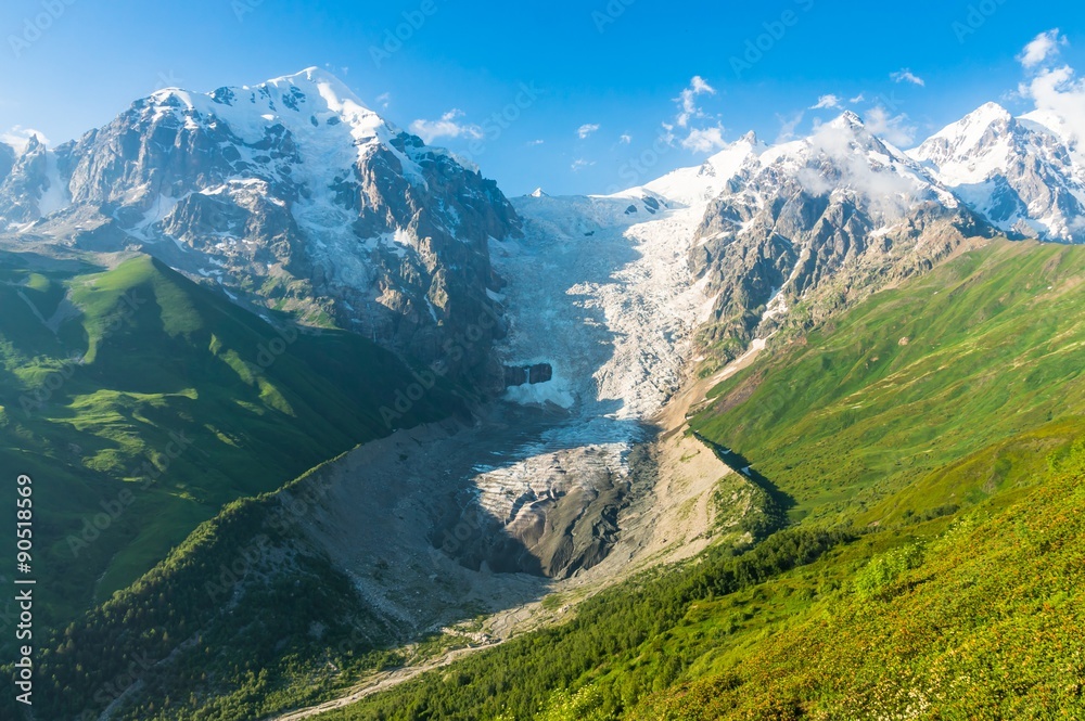 Beautiful snow mountains and glacier in Georgia