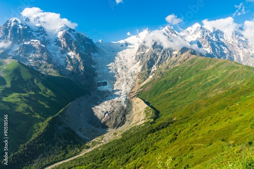 Beautiful snow mountains and glacier in Georgia