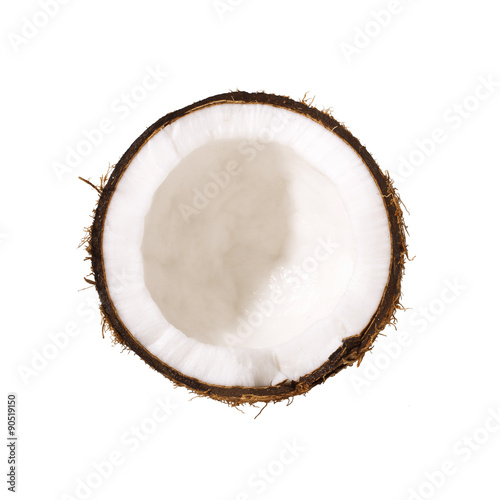 Half coconut top view isolated on white 