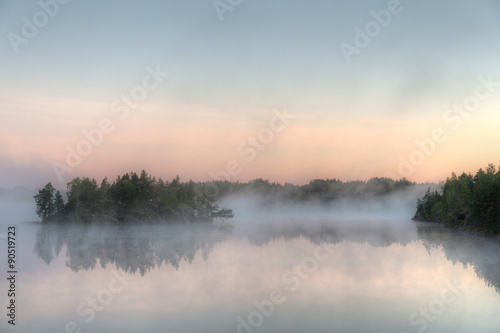 lake with morning fog