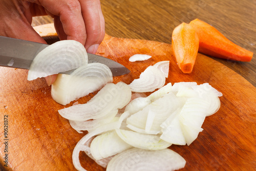 Cut onion on chopping board