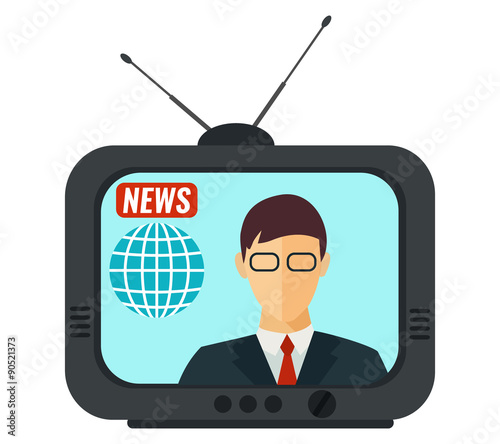 News Of The World. Male TV Presenter (Anchor) In The Studio.