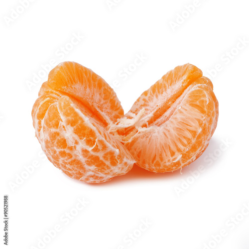 Peeled tangerine or mandarin fruit isolated on white background