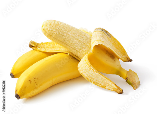 Peeled banana on white background 