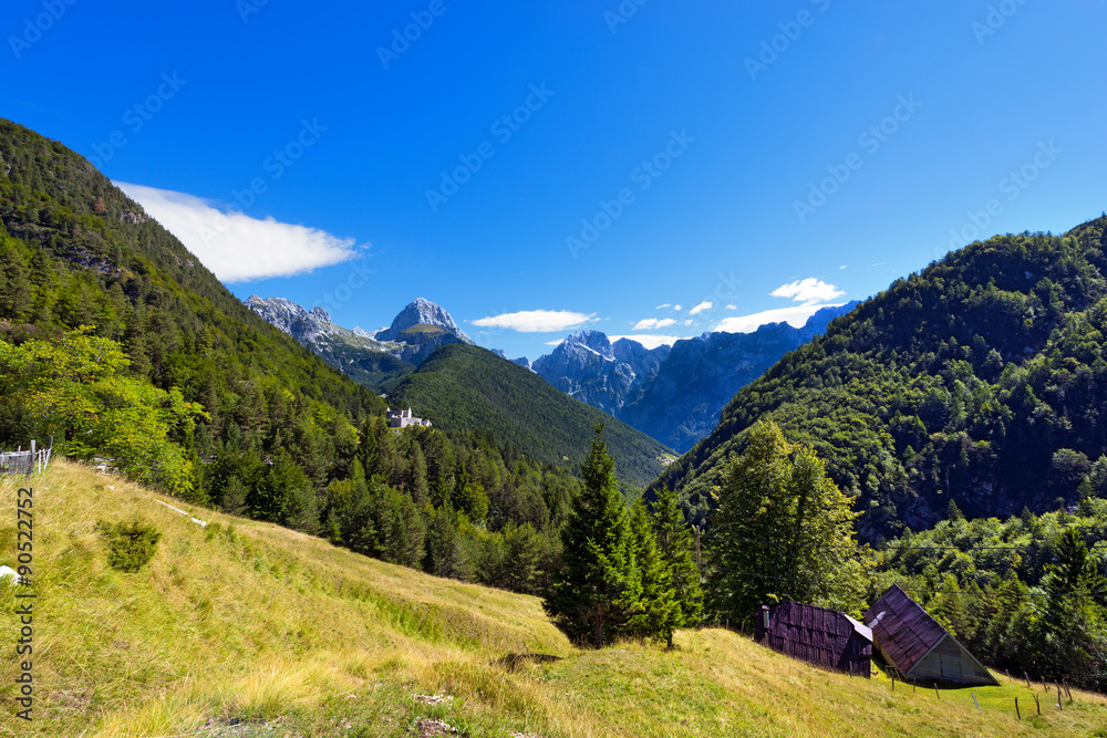 Peak of Mangart and Jalovec - Slovenia / Peak of Mount Mangart (2679 m), and peak of Mount Jalovec 2645 m. (Gialuz). In the Triglav National Park, Slovenia, Europe