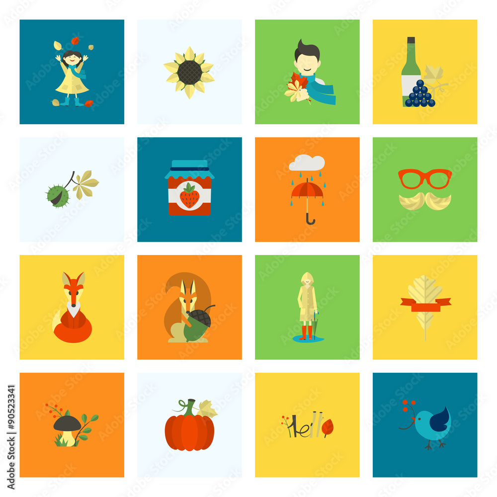 Set of Flat Autumn Icons Set of Flat Autumn Icons