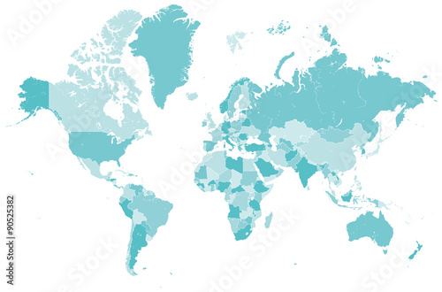 Welt Karte blau mit Länder Grenzen Vektor Grafik