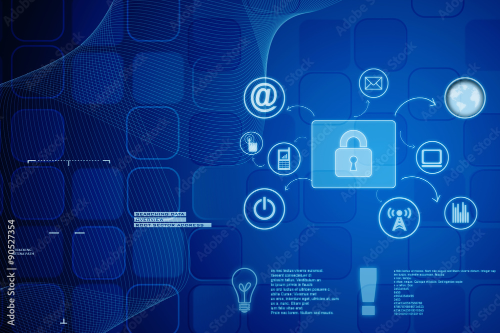 Security concept: Lock on digital screen, contrast, 3d render Security concept: Lock on digital screen, contrast, 3d render