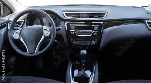View of the interior of a modern automobile showing the dashboar