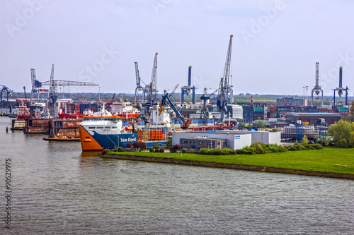 Container terminal in sea port Rotterdam, Netherlands.