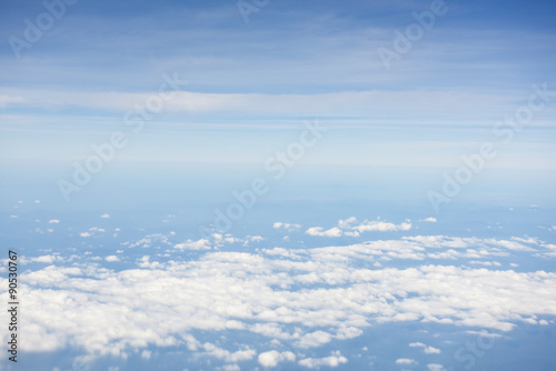 Blue sky and white cloud view from airplane