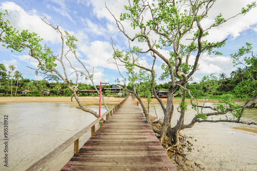 Wooden pier on summer season - Wooden pier in Kho mak  Thailand