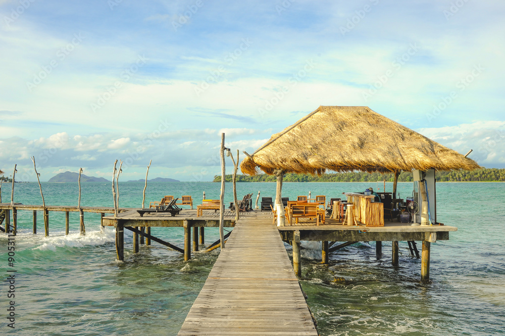 Wooden pier on summer season - Wooden pier in Kho mak, Thailand Wooden pier on summer season - Wooden pier in Kho mak, Thailand