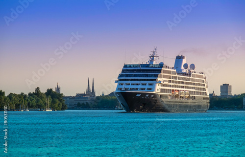 Big cruise ship entering the port of Bordeaux.
