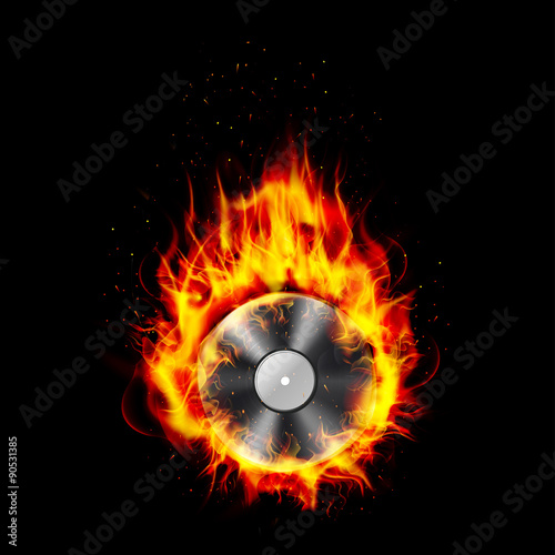 Fire burning CD black background